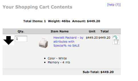 Zen Cart Shopping Cart Page showing Save For Later
