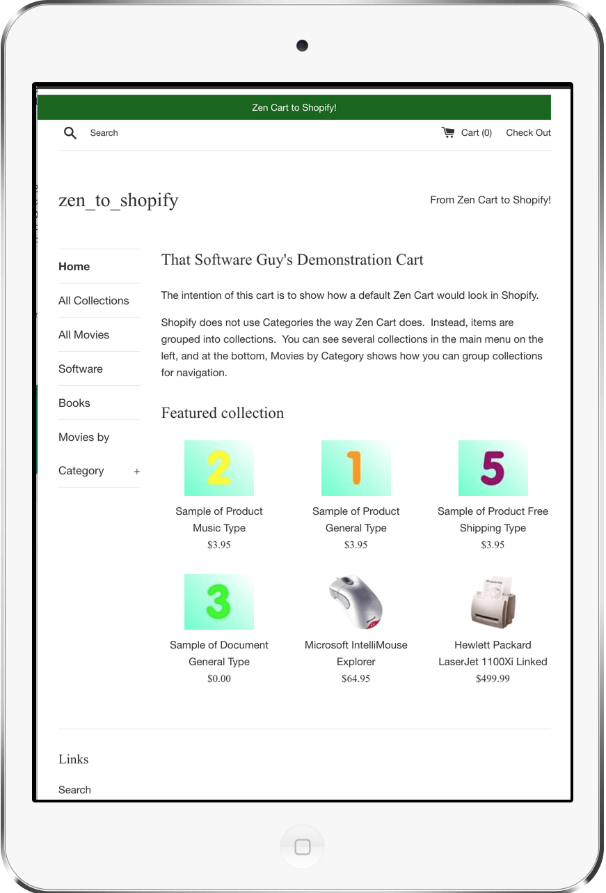 Shopify site2 on iPad
